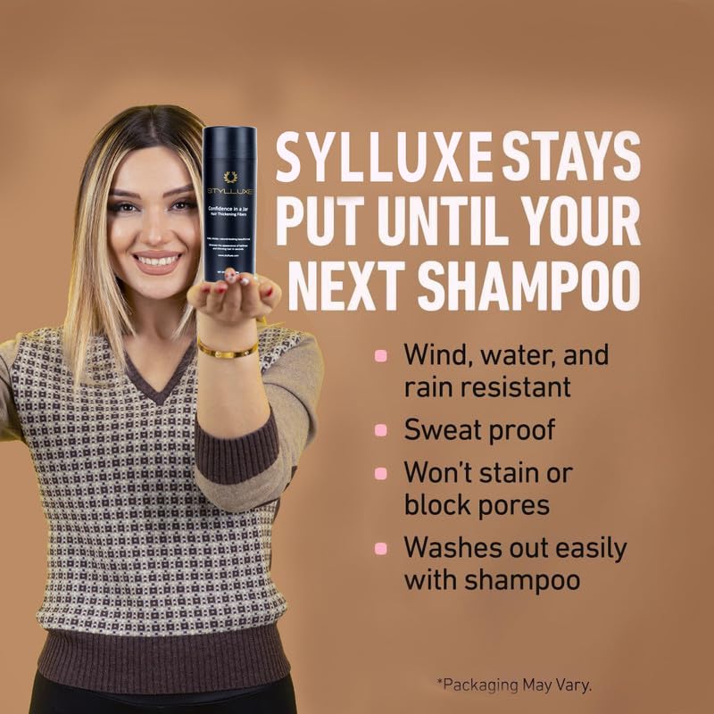 STYLLUXE Hair Thickening Fibers 15g (Dark Brown) | Undetectable & Natural Keratin Hair Building Fiber Concealer for Hair for Men and Women | Non-Itchy, Easy to Wash Out | Naturally Thicker 2