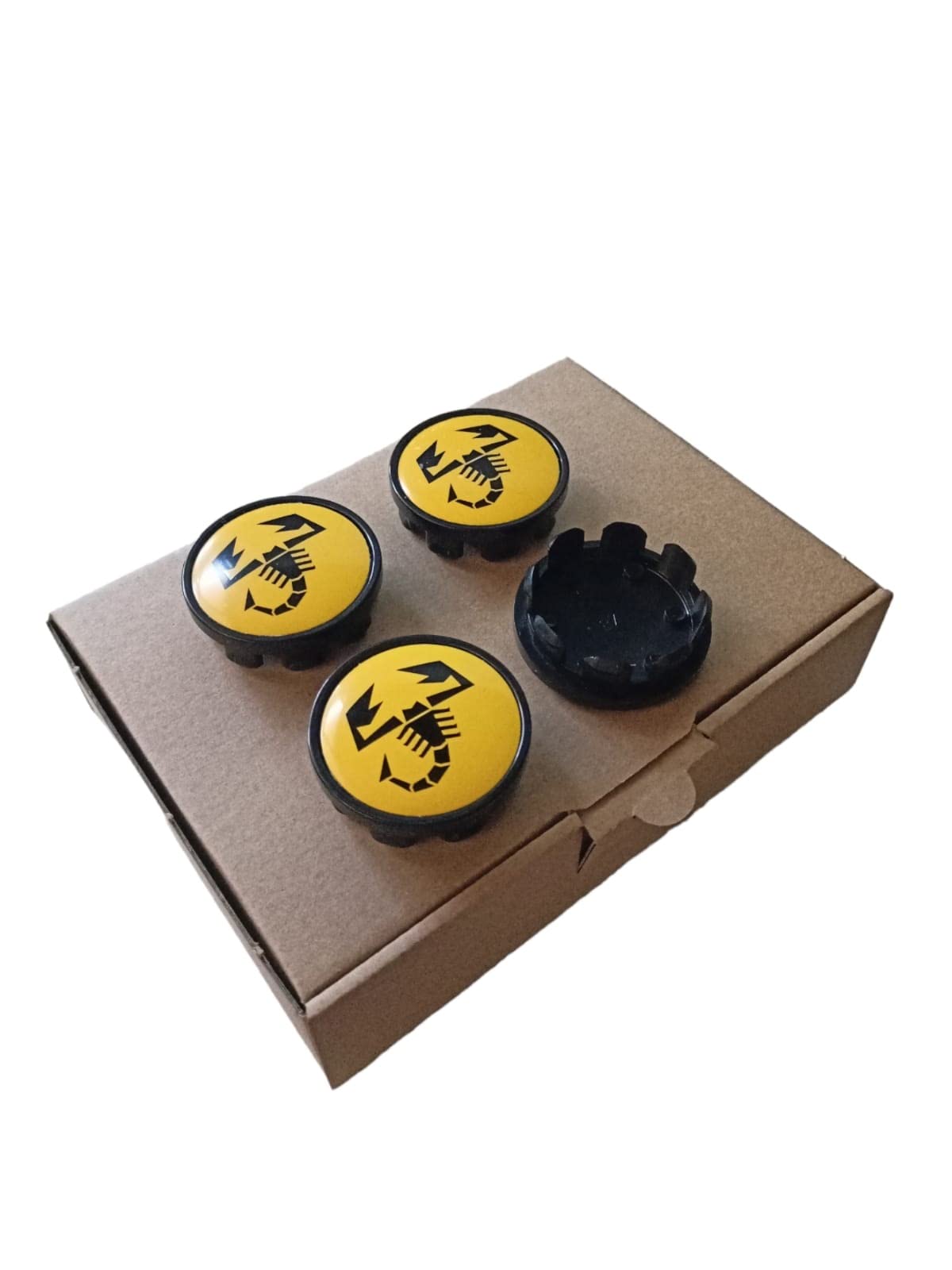 Set 4 Tappi Coprimozzo Copri Mozzo con Scorpione Diametro 50 mm Compatibili per ABARTH Cerchi Essesse Coppe Coppette per Cerchi in Lega Giallo Nero