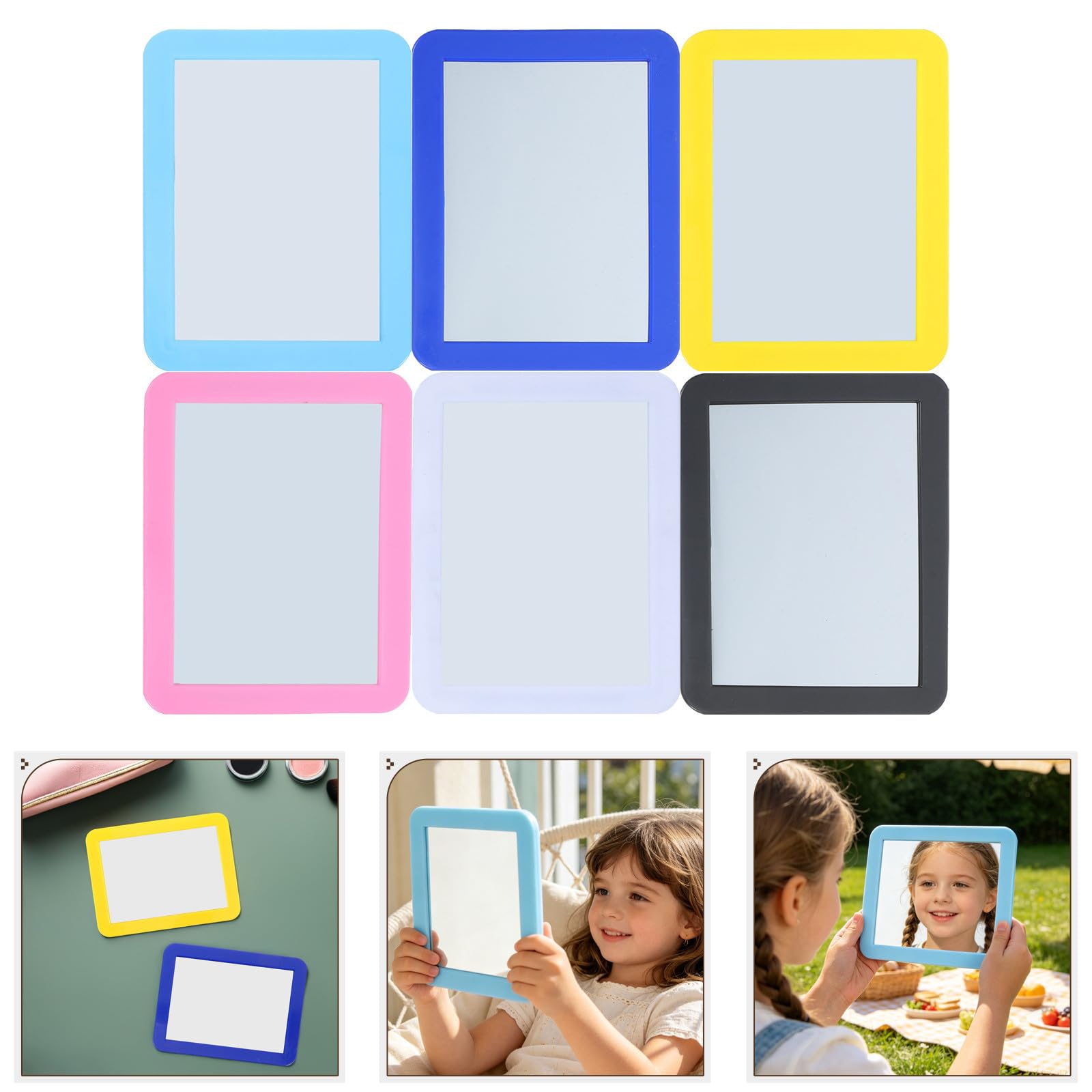 Generico 12 Pezzi Specchio Magnetico in Plastica Infrangibile Bordi Arrotondati e Colori Vivaci per Progetti Artistici e Aule Prescolari