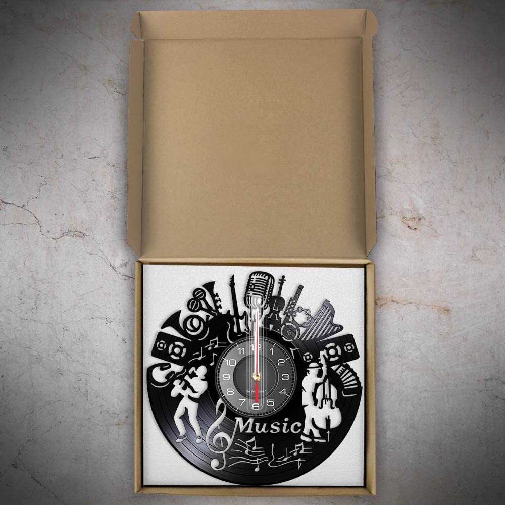 Orologio radiocontrollato in vinile, strumento musicale, orologio da parete con luce notturna a LED, regalo per una bella decorazione per la casa