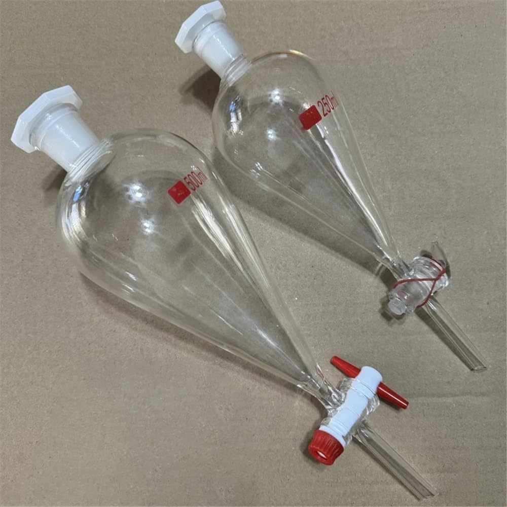 Cristalería de Laboratorio Embudo de separación de vidrio en forma de pera con boca estándar de 250 ml, 500 ml y 1000 ml for experimentos.(1000ml (PTFE piston))
