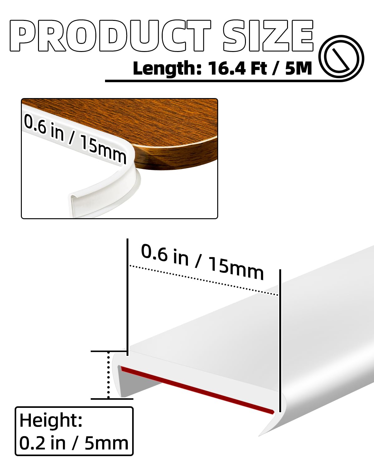 Bande de Chant en Forme de U 15 mm, Profil de Finition Auto-Adhésif 5 m, Protection Coin Bébé, Cornière PVC Souple