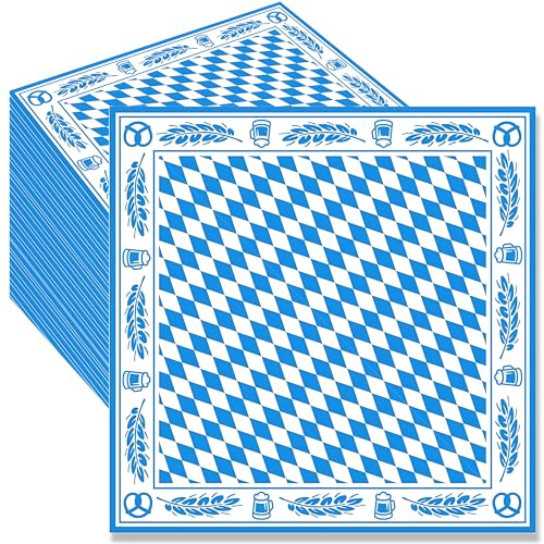 60 Stk Oktoberfest Servietten Blau weiß Bayern Servietten Oktoberfest...