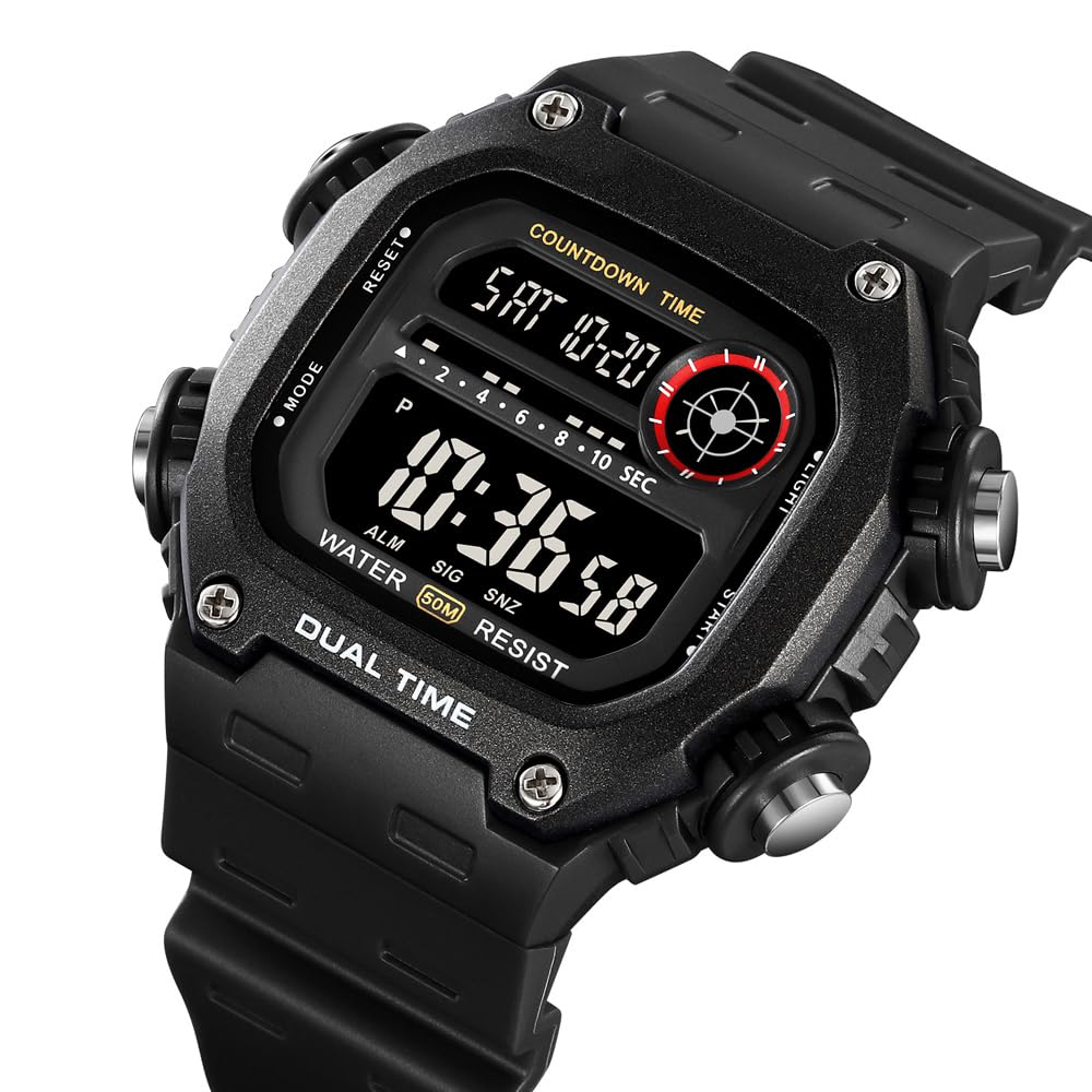 Digitale Herren-Armbanduhr, wasserdichte Uhren für Herren, Dualzeituhr mit Datumsalarm, Chronograph, Sportuhr für Teenager und Jungen