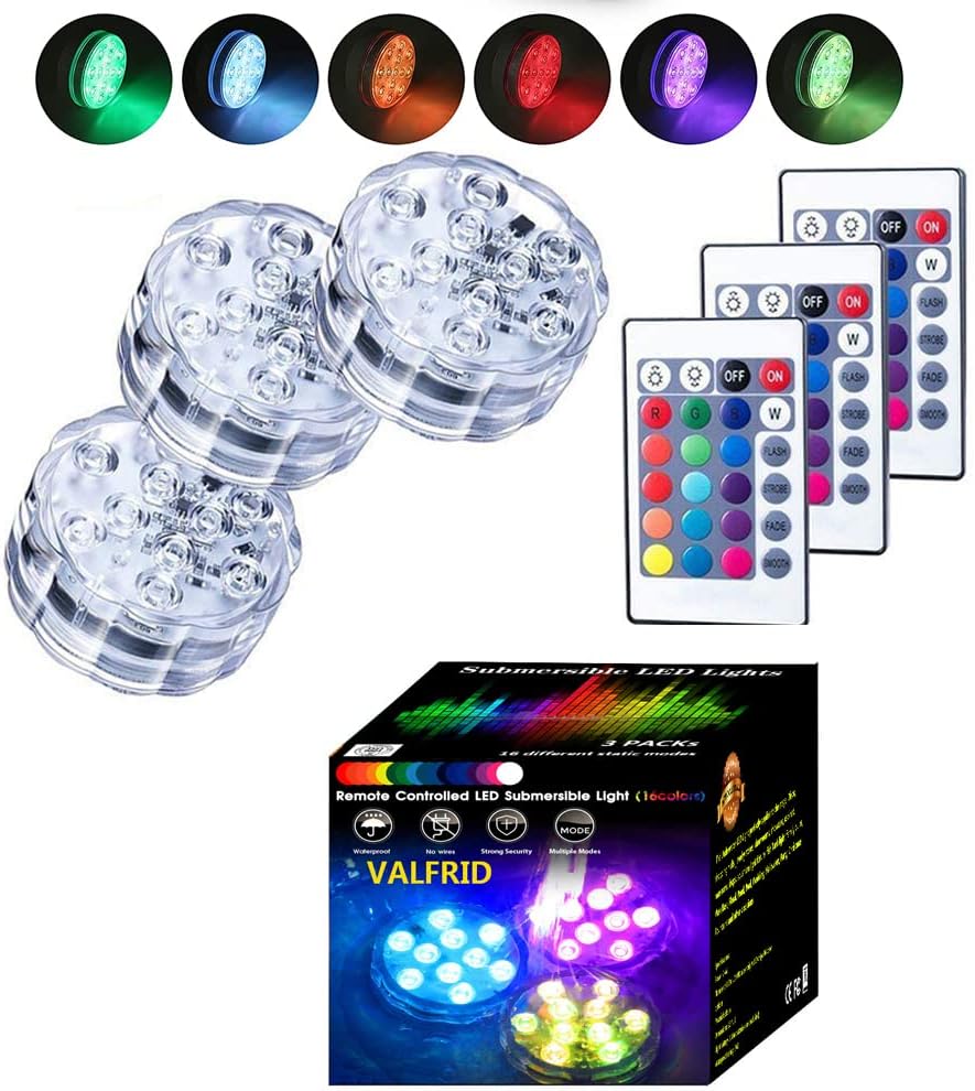Submersible LED Lights Upgraded Recycled,RGB 16 Colors Changing Party Lights Waterproof,4 Modes Lights Remote Controls Lighting Up Vase,Bowl,Fish Tank,Christmas,Party Lights -3 Packs