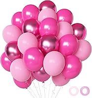 Aiwolf 50 Pack Pink Balloons 12 Inch - Hot Pink, Metallic Pink, Light Pink Latex Balloons + Ribbons for Birthday, Baby Shower, Princess Party