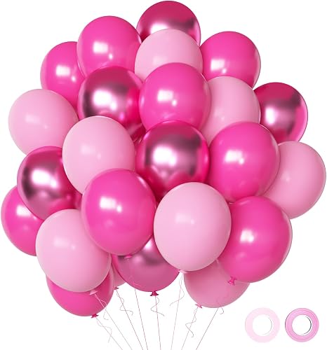 Pink Balloons Metallic Pink Balloon, 50Pcs 12Inch Hot Pink Chrome Pink Latex Balloons Baby Pink Balloons and Dark Magenta Pink Balloons for Birthday Baby Shower Princess Party Decorations