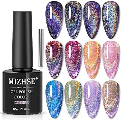 MIZHSE Universeller Regenbogen Cat Eye Gel Nagellack Holografisches 9D Magnet Nagellack Chamäleon Glitzern Gel Cover