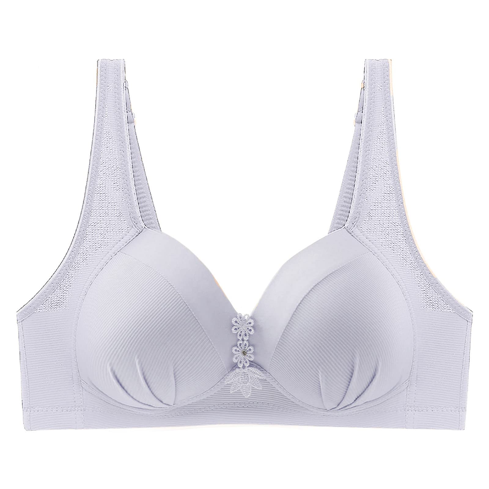 No Steel Ring Thin Women Bra Solid Color Embroidered Decoration Breathable Gathers Underwear Comfort Bra Seamless