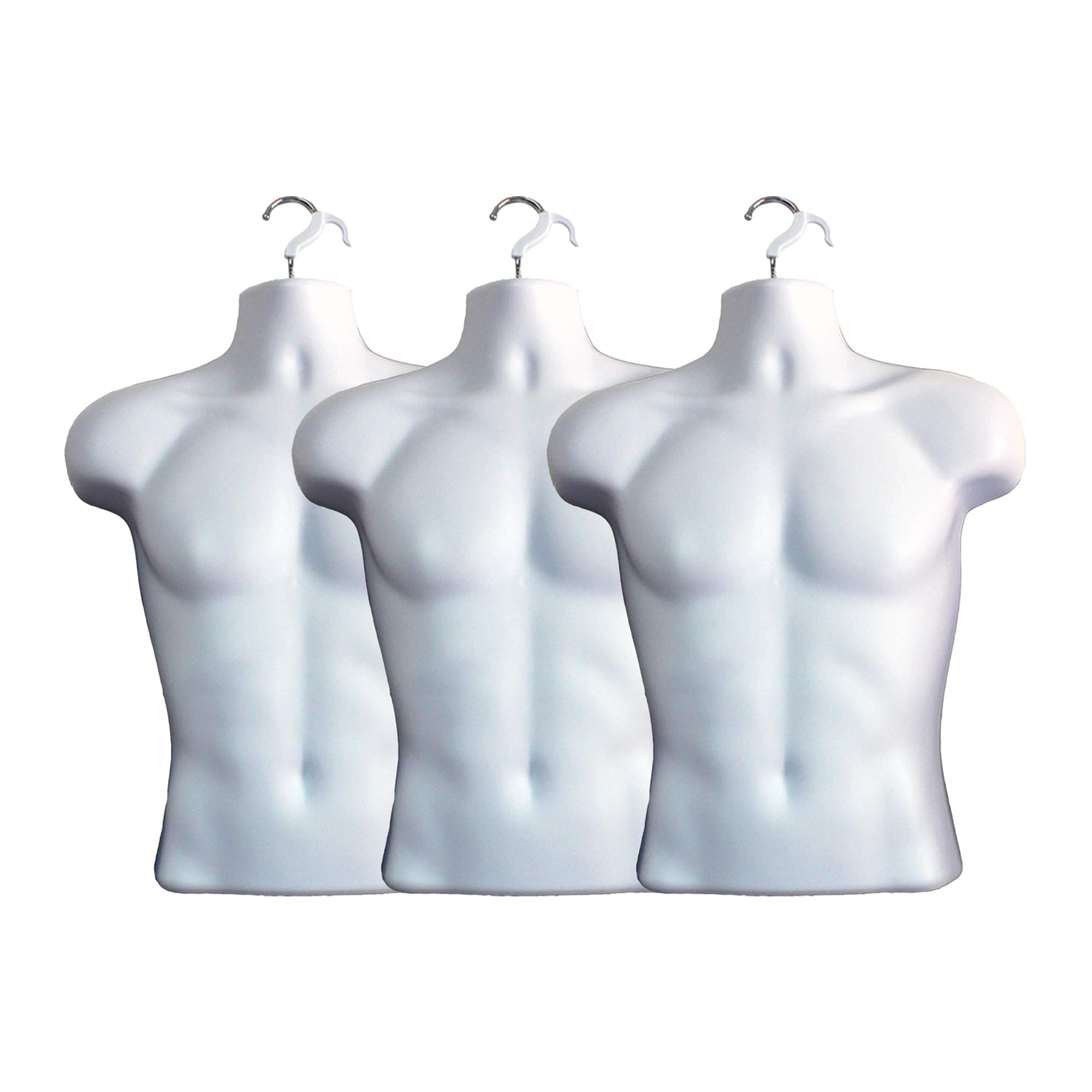 Display Guru Male Hanging Mannequin Half Body Form 3 Quarter Shop Bust Display (White x3)