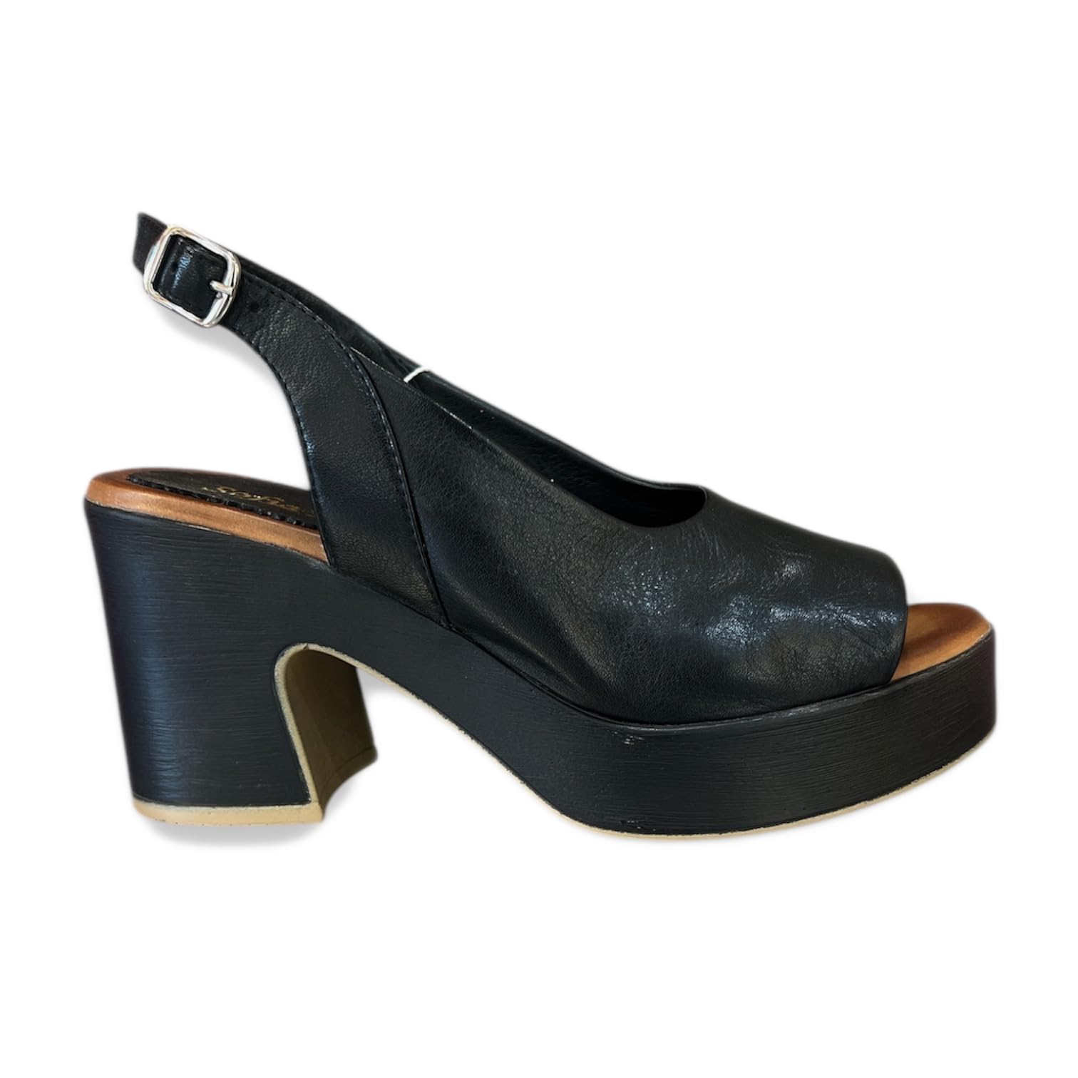 sandalo platform slingback in pelle colore Nero 25Y11871
