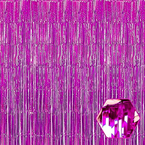Image of 6 Pack Rose Red Foil Fringe Curtain Backdrop, 3.28Ft x 8.2Ft Metallic Tinsel Foil Fringe Streamer Curtains for Photo Booth, Christmas Day, Thanksgiving, Wedding, New Year Party Decorations