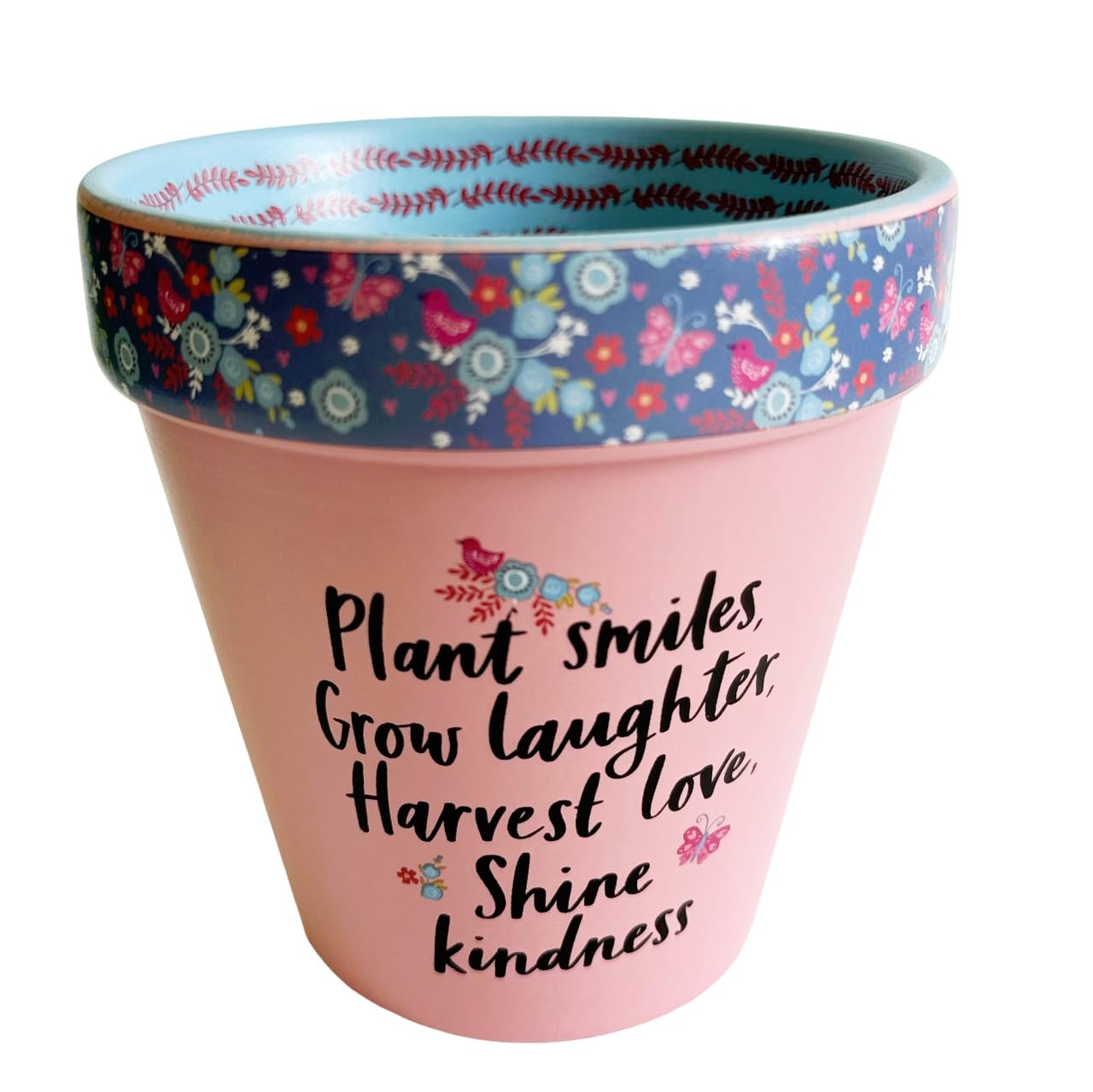 WPL Gifts Love Plants Small Flower Planter Pots - Fun Quotes & Humour in Pastel Colours - with Optional Coaster Add On - Perfect Floral Home Decor (Plant Smiles, Grow Laughter)