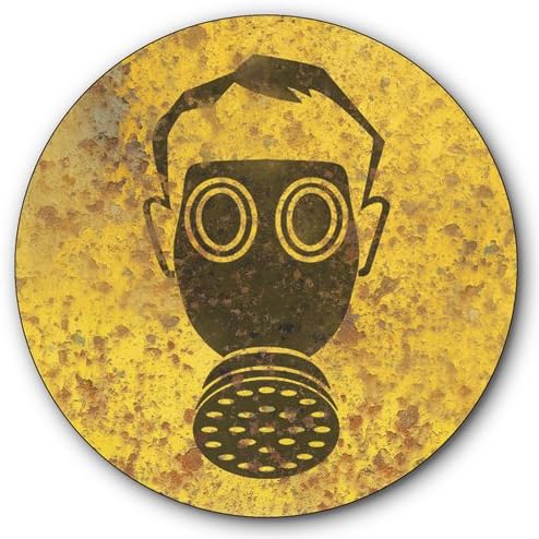 Toxic Fumes Warning Tin Metal Steel Sign, Gas Mask Symbol, Vintage Rusted Design :: 14 inches diameter [AYY027]