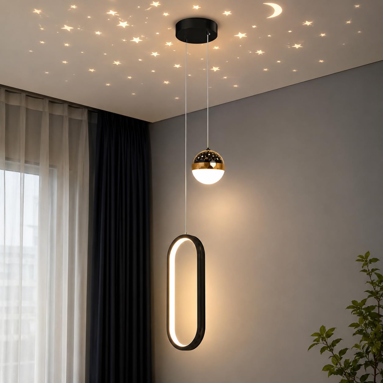 Smartway® - 22 Watt Stellar Oval| Pendant Light| Hanging Light| Ceiling Lamps Light for Living Room| Bedroom (Warm White + Cold White + Natural White)-image-44