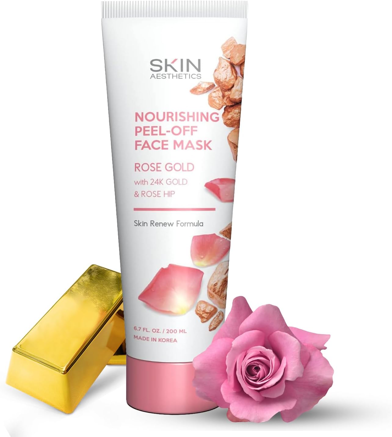 Rose Gold Peel-Off Face Mask - Unclogs Pores, Removes Oil & Dirt, Tightens Skin, Blackhead Remover - Dermatologist Tested Korean Skincare - Clean Beauty, Cruelty-Free - 6.7 Fl oz