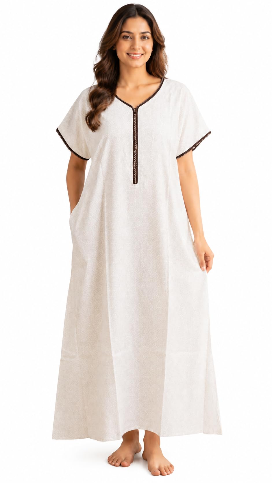 evolove Rayon Nighty Maxi for Women with Side Pocket | Printed Short Sleeves Full Length Soft Night Wear Gown-picture-46