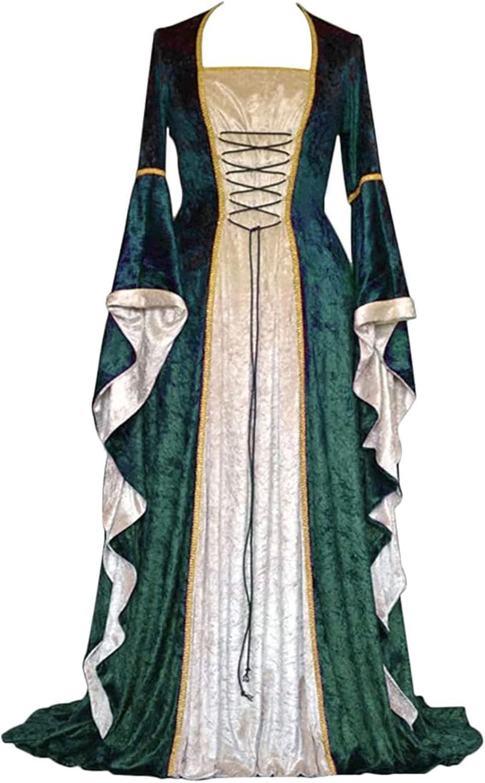 Abito retrò medievale da donna in velluto con maniche a tromba, stile medievale, regina vittoriana, rinascimentale, Halloween, carnevale, costume gotico