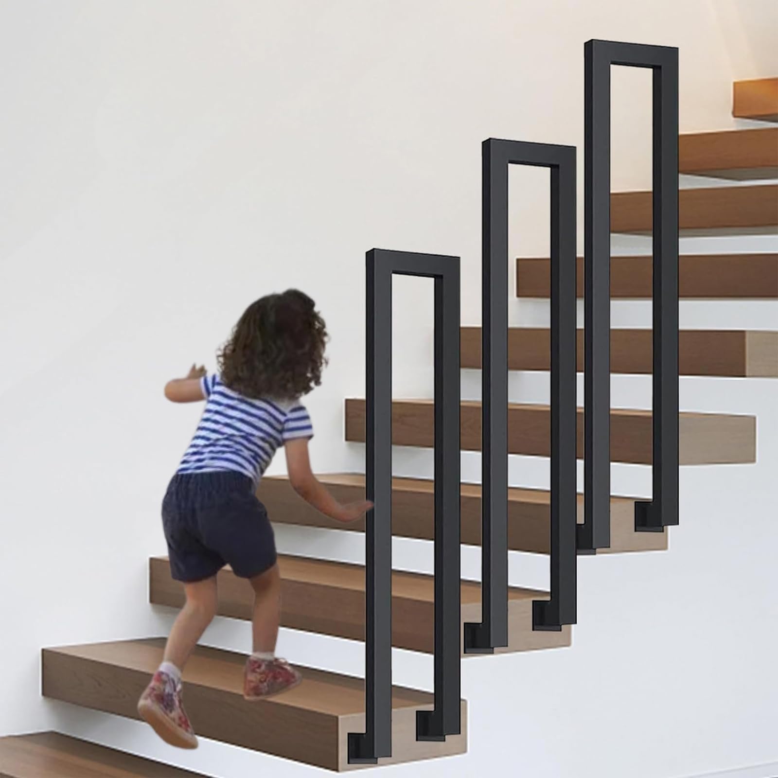 Rampe d'escalier noire sécurisée de 110 cm pour éviter les chutes