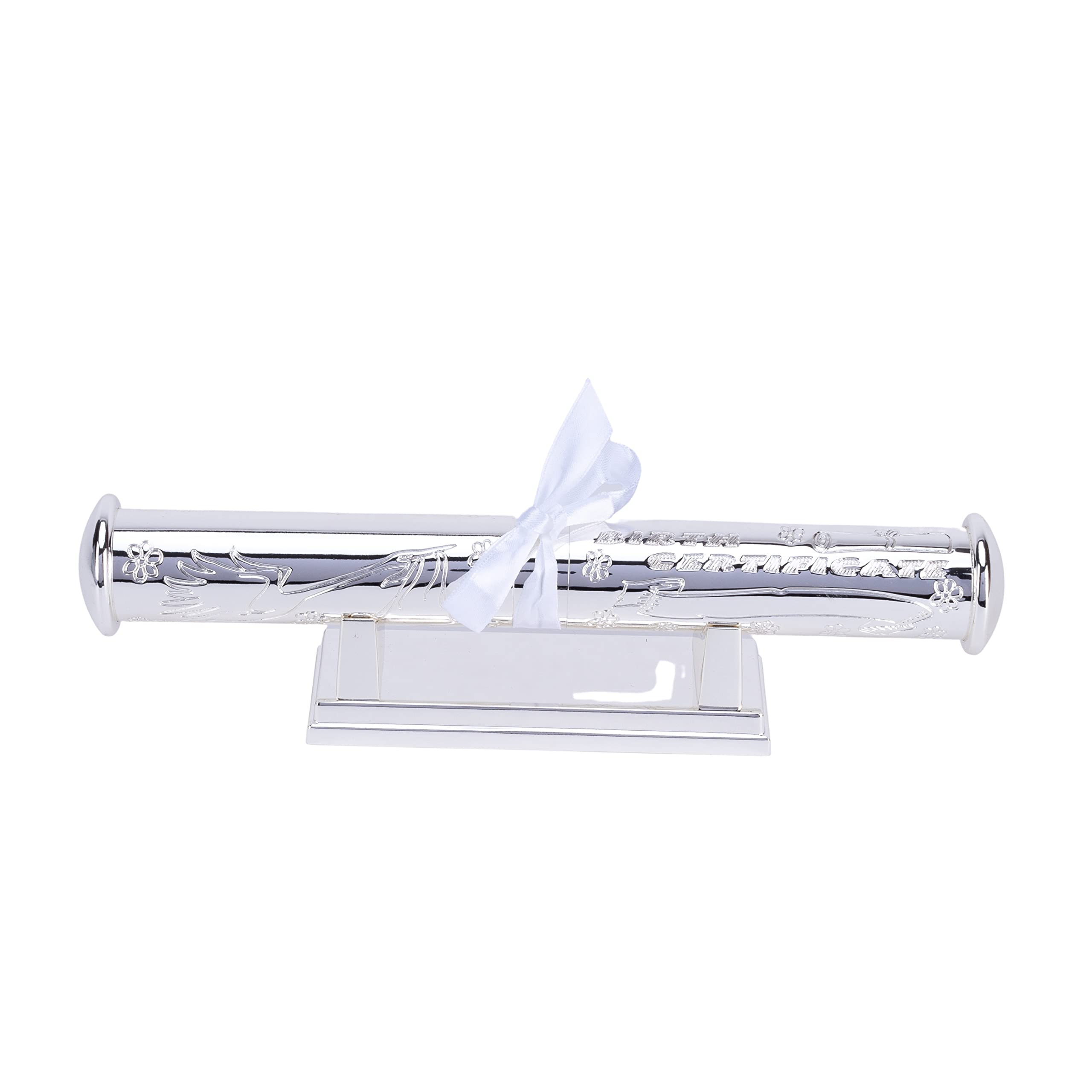 Quality Silver Plated Birth Certificate Scroll Tube and Display Stand