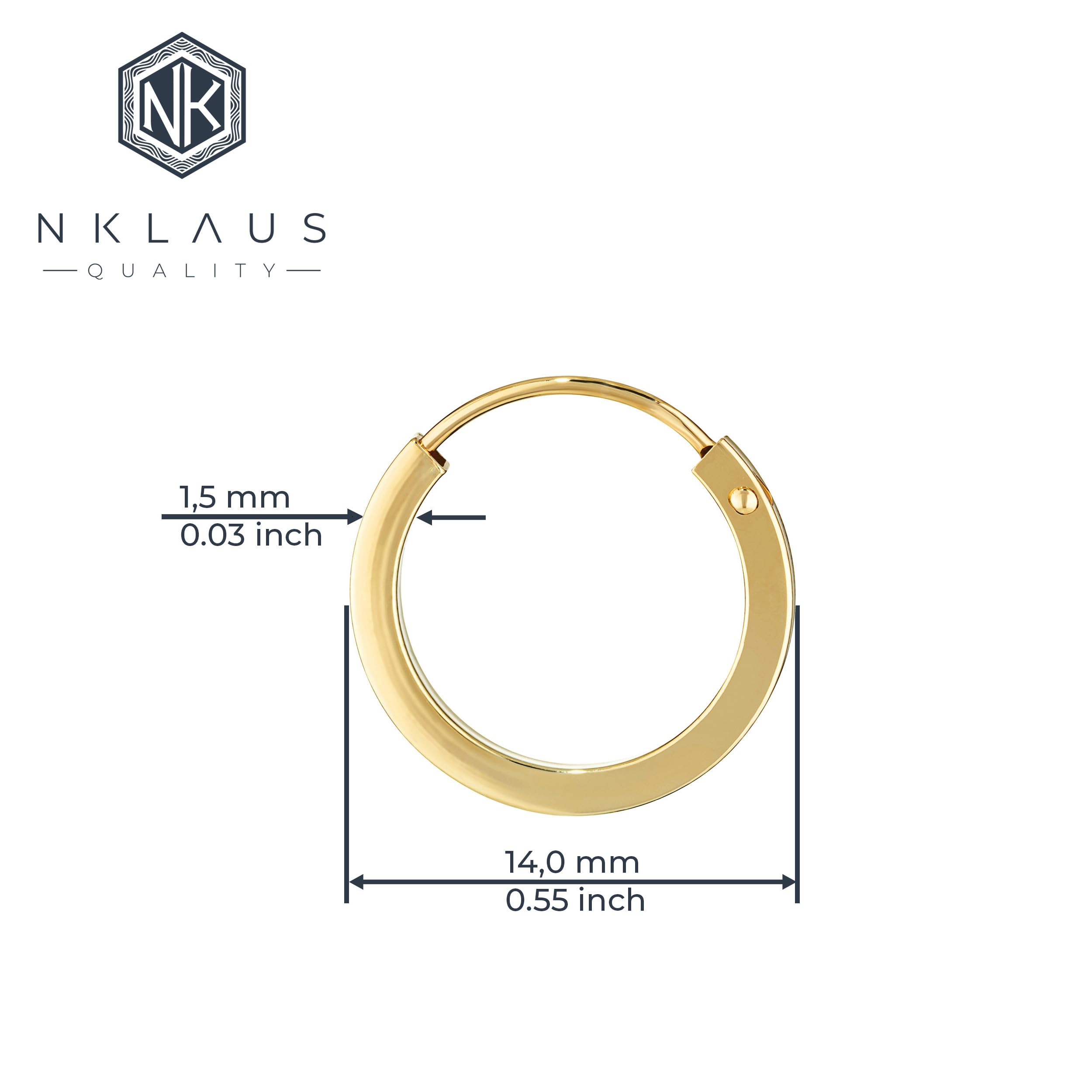 NKlaus EINZEL 585 żółte złoto CREOLE kolczyk biżuteria do uszu płaski złoty kolczyk 14 mm 1844