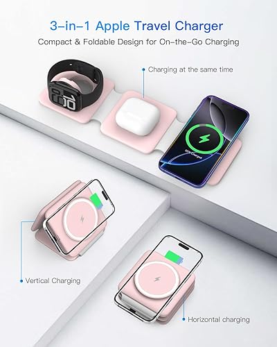 Miniatura 3 de Estación de carga para múltiples dispositivos Apple soporte de cargador inalámbrico magnético plegable 3 en 1 - Base de carga de viaje compatible