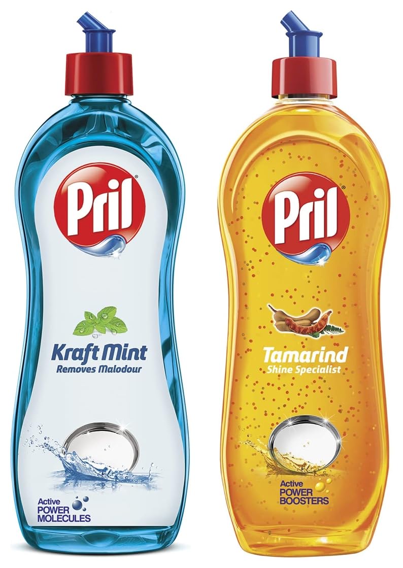 Pril Tamarind Shine Specialist 750 Ml & Kraft Mint 750Ml, Liquid| Insta Clean | Suitable For Cleaning Non-Veg Cooked Ute