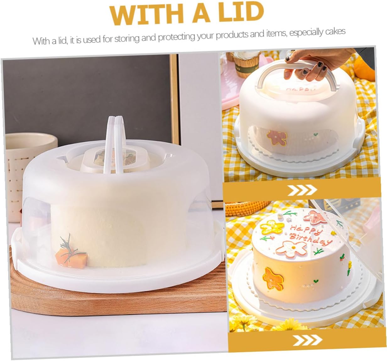 Portable Cake Carrier 8-inch White Elevated Bakery Cake Box with Handle for Kitchen Storage and Transport