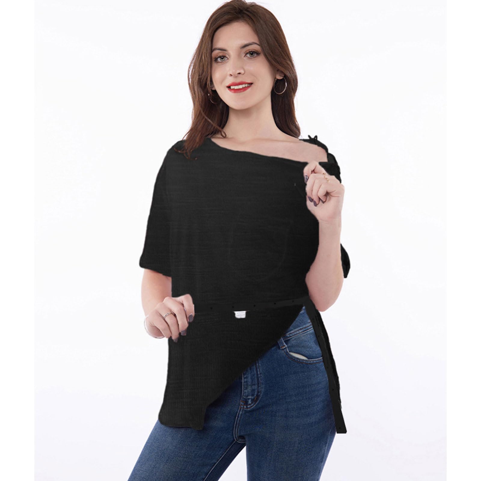 T-shirt girocollo a maniche lunghe essenziali in morbido tessuto di poliestere camicetta allentata comoda vestibilità t-shirt da donna