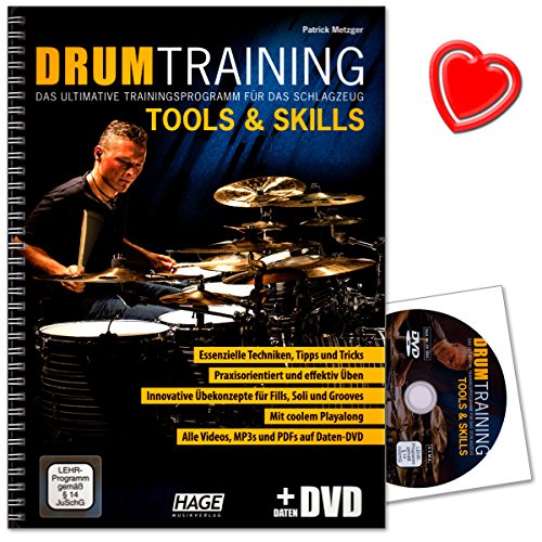Drum Training Tools a Skills - Das ultimative Trainingsprogramm für das Schlagzeug von Patrick Metzger - mit DVD und bunter herzförmiger Notenklammer - EH3943-9783866263994
