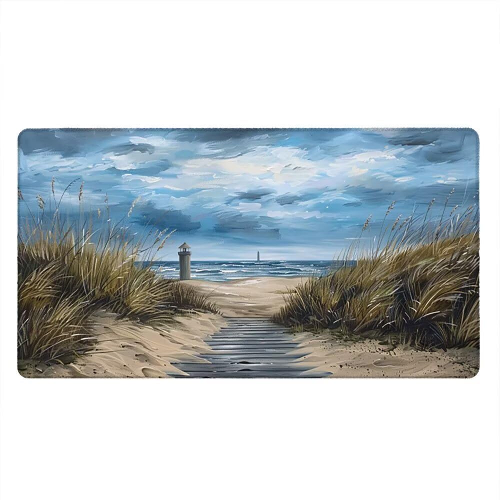 Duża podkładka pod mysz do gier XXL 1200 x 600 x 3 mm z zszytymi krawędziami, trwała antypoślizgowa podstawa z naturalnej gumy, zmywalna podkładka na klawiaturę, gry, do domu, biura, latarnia morska