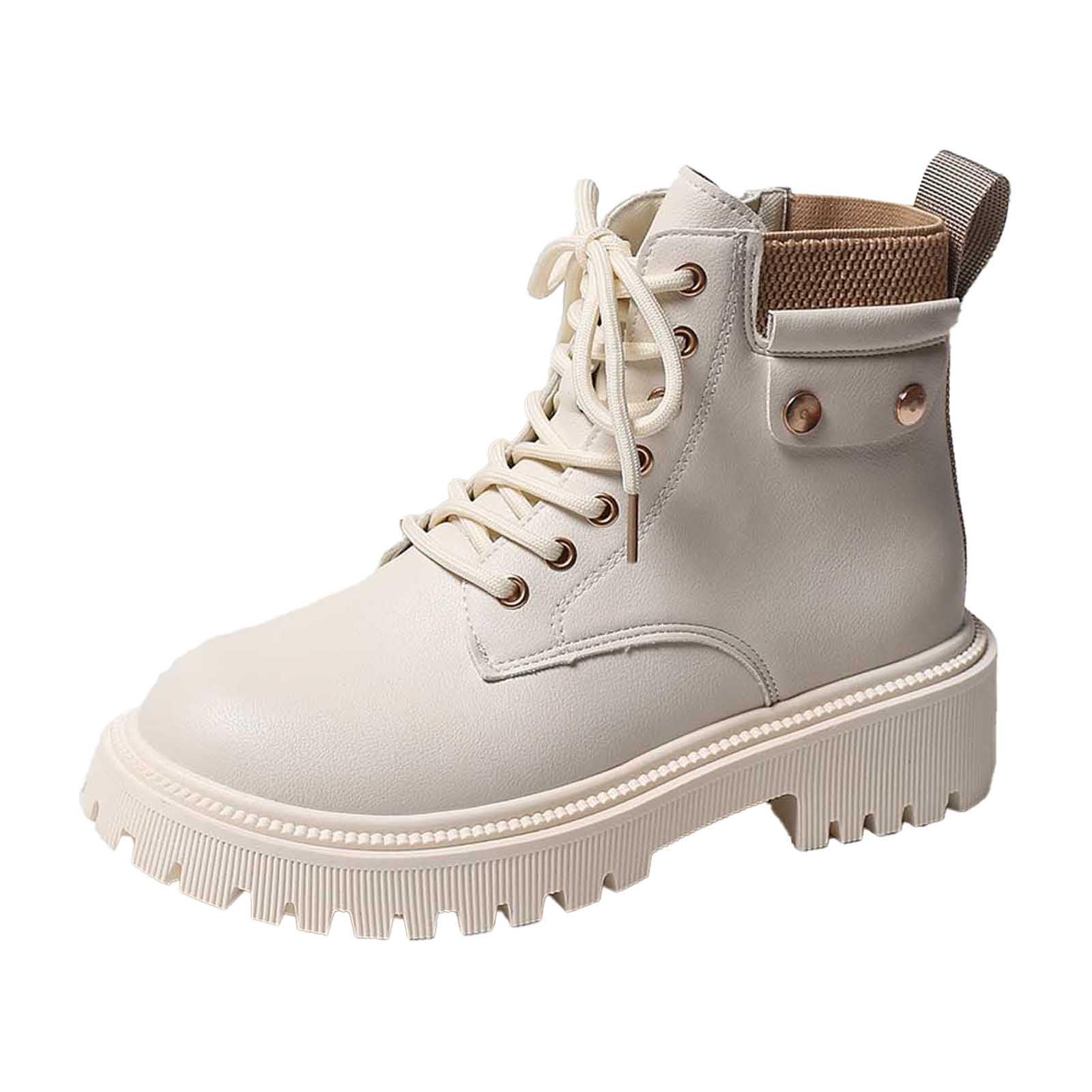 Ankle Boots for Women Casual Side Zipper Lace up Booties Fall Winter Fashion Combat Shoes Classic Round Toe