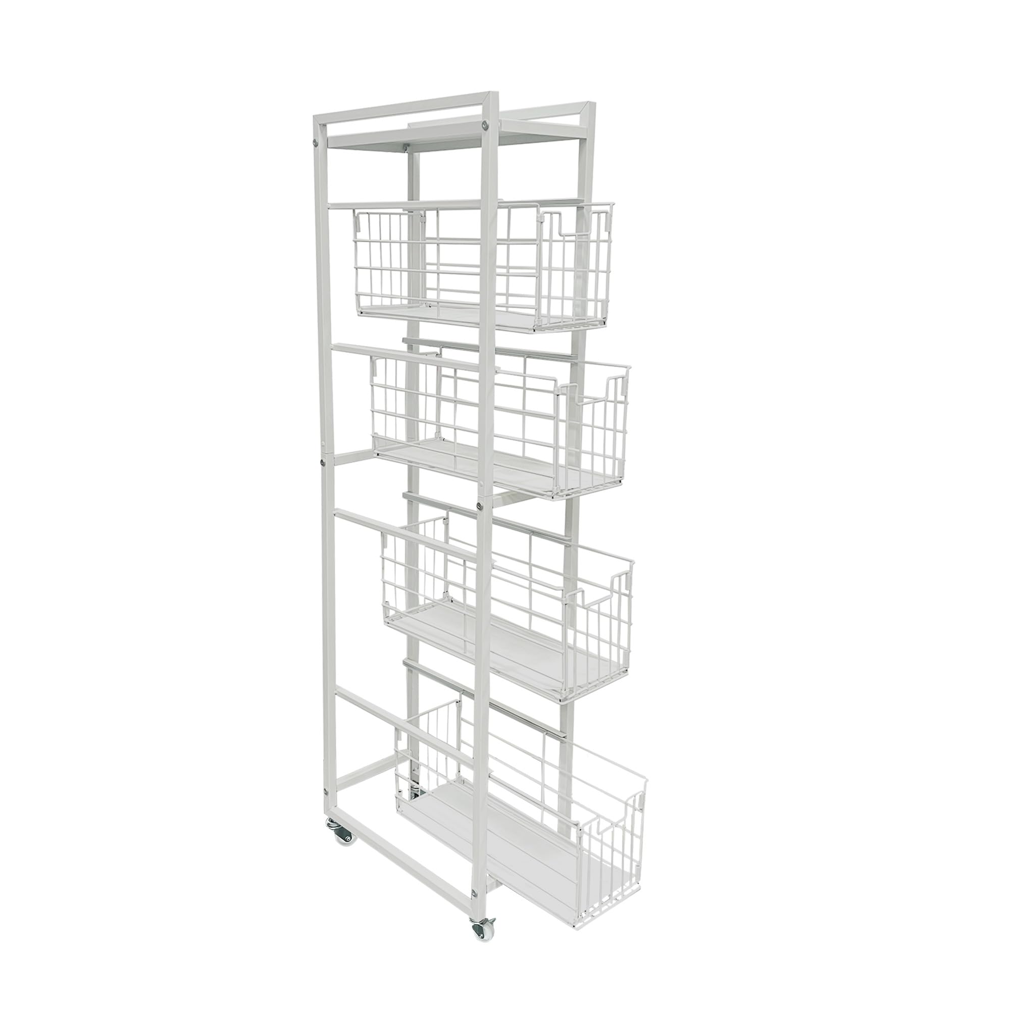 5-Tier Pull-Out Storage Organizer Rolling Utility Cart - Universal Metal Craft Shelf Trolley for Home Kitchen Bathroom Bedroom Office Classroom Laundry Cleaning Supplies Bar with Caster Wheels