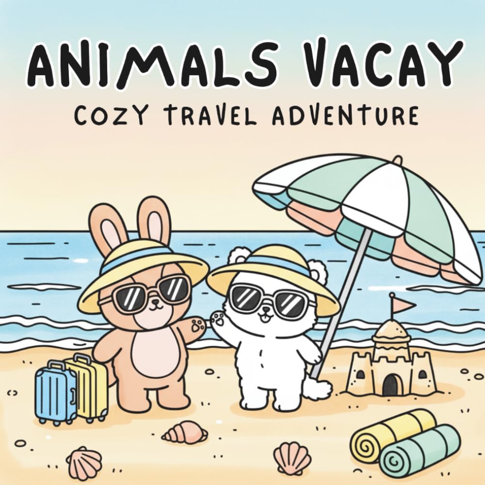 Animals Vacay: A Cozy Coloring Adventure - Bold And Easy For Kids And Adults