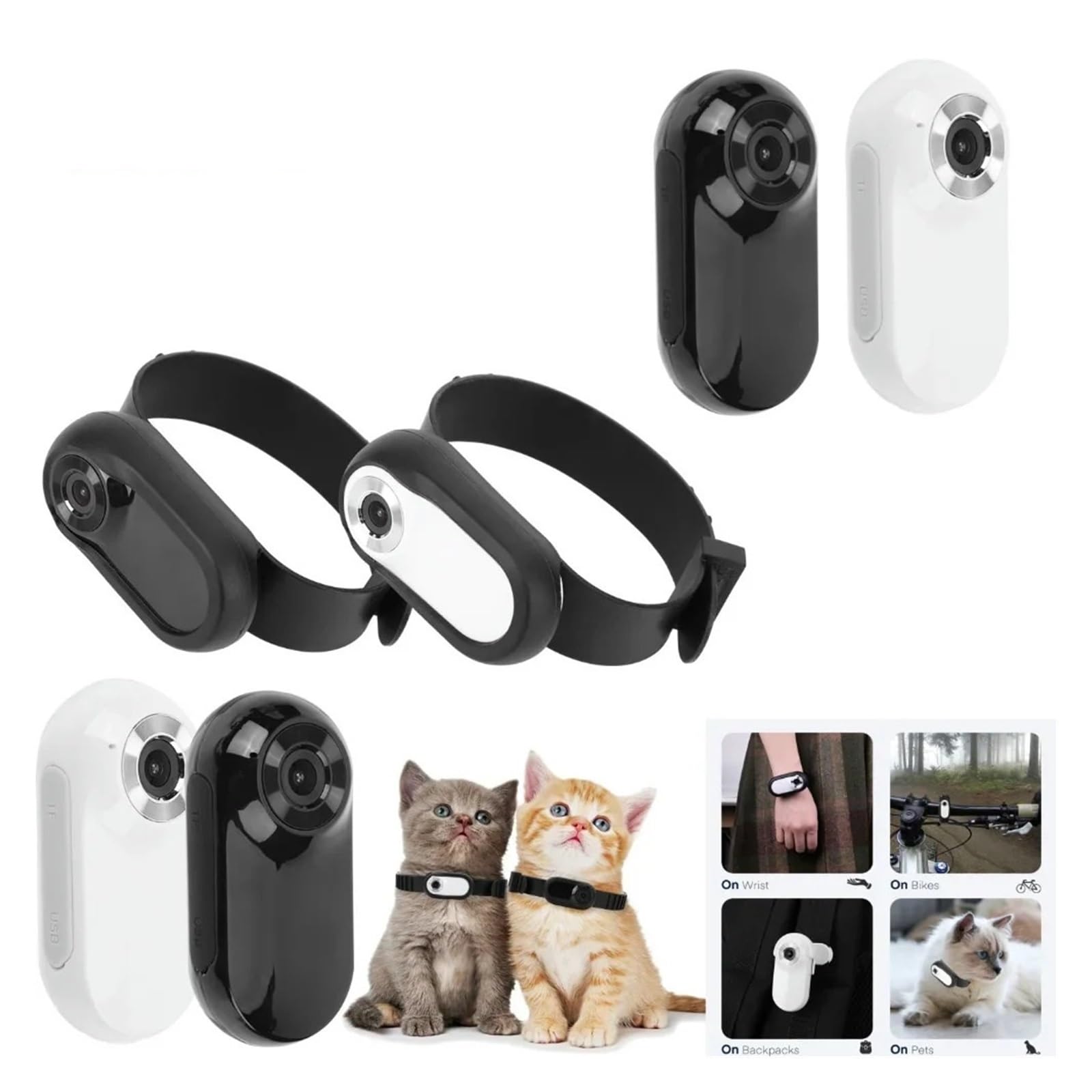 HD 1080P Sport/Action caméra Pas de WiFi nécessaire Chien Chat Collier for Animaux Compagnie Sport enregistrements vidéo avec Carte 32G Fournitures for(Black No Card)