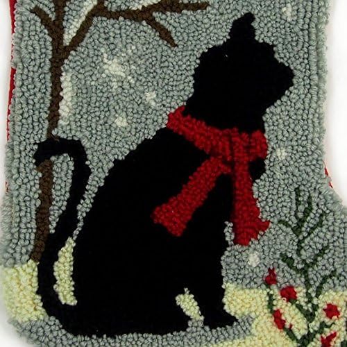 glitzhome 19" H Cat Christmas Stocking Oversize Handmade Hooked Xmas Fireplace Hanging Stockings Decoration Stockings Decorations for Family Holiday Season Party Decor