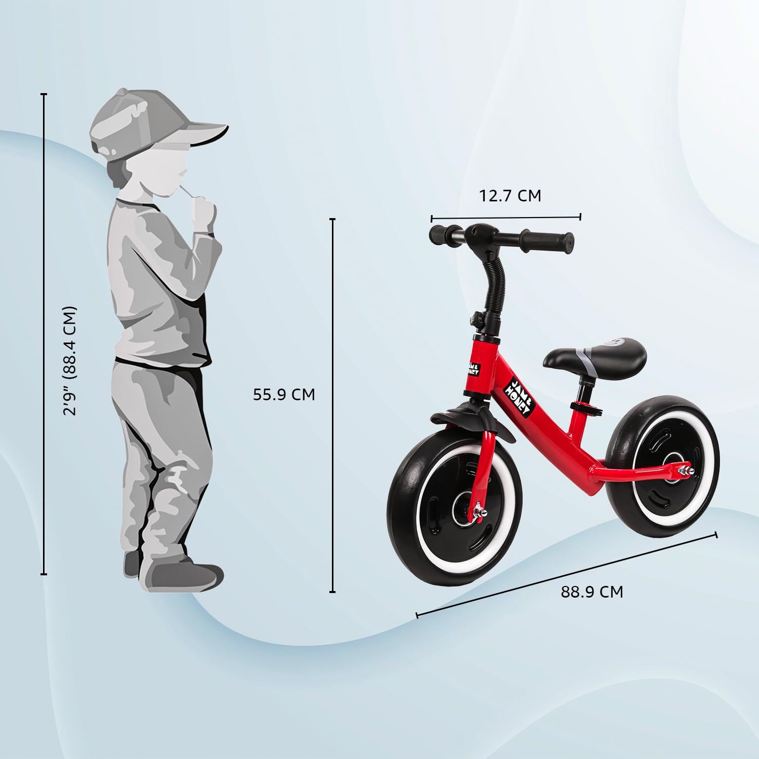 Amazon Brand - Jam & Honey Kids Lightweight Pedal Free Balance Cycle | Safe, Durable, and Made in India | Suitable for Girls and Boys 2-4 Years | BIS Certified (Red) | 12 Inch - Image 6 thumbnail