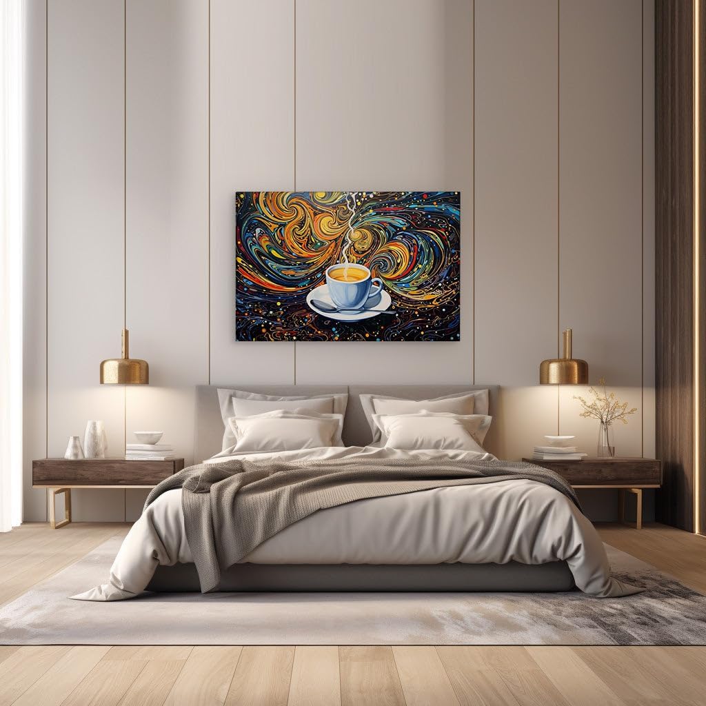 Canvas for Living room. Steamy Elegance in Abstract Swirls � A Vivid Journey through Coffee and Color, 27 x 18 inch Canvas Wall Art - Contemporary Masterpieces - Modern Home Decor