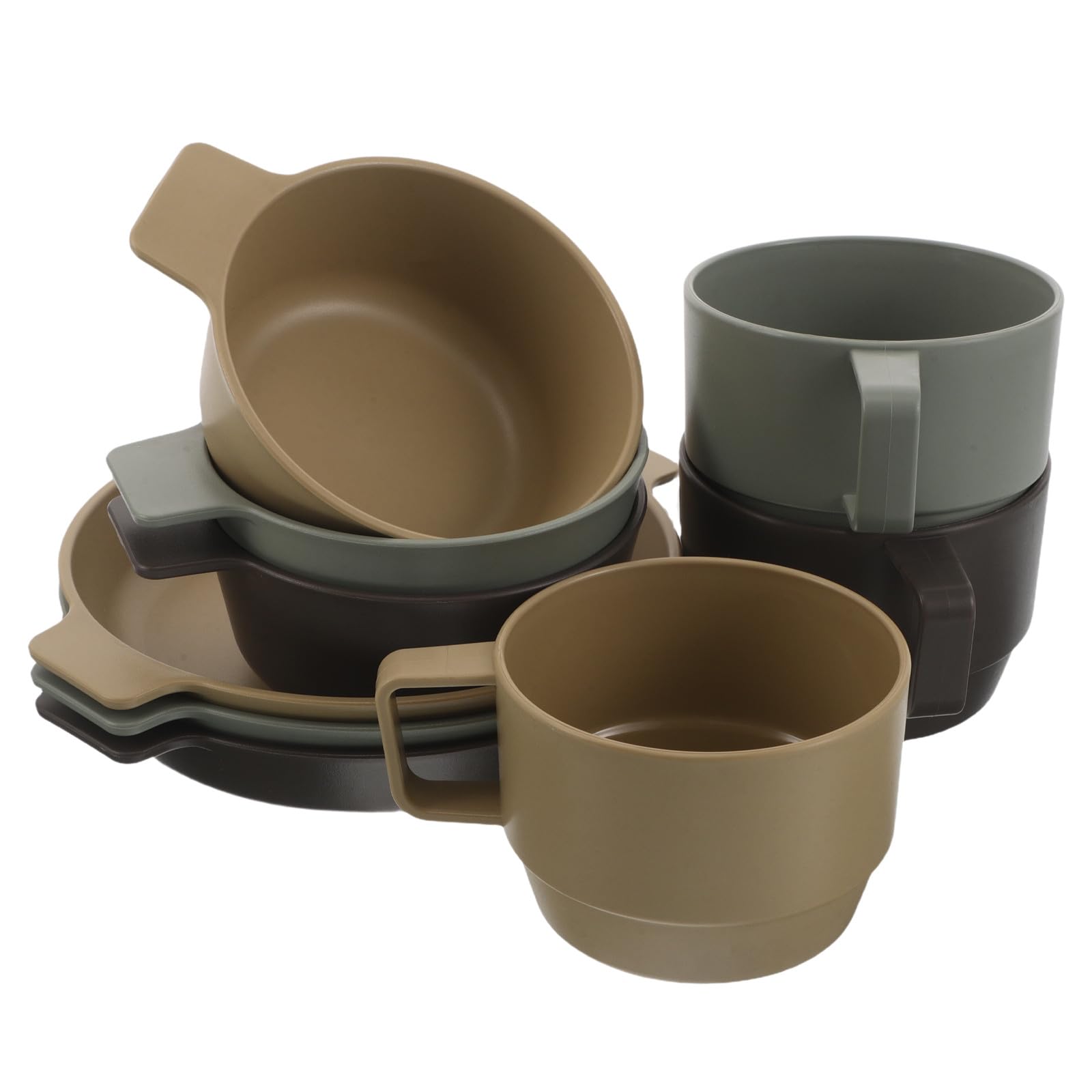 ifundom Ensemble de 9 Pièces de Vaisselle de Camping en Plastique : Bols, Plateaux, Tasses à Café Empilables, Assiettes Légères pour La Randonnée, Les Pique-niques, Les Barbecues, Les