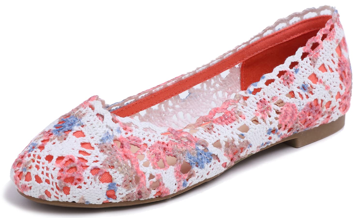 FEVERSOLE Women's Comfort Breathable Knit Crochet Shoes Lace Ballet Flats