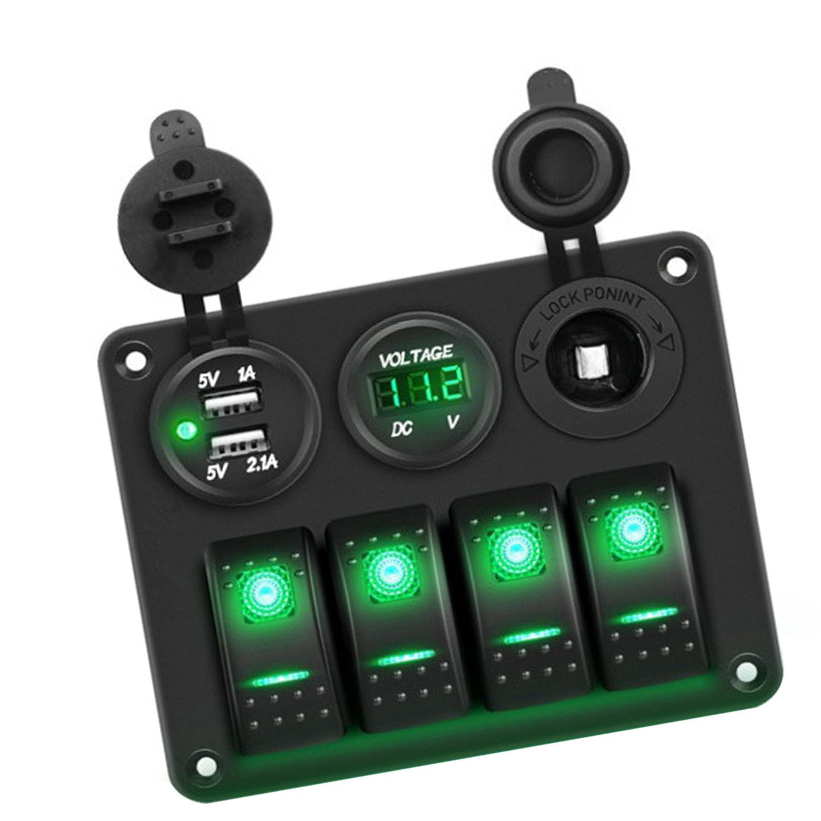 LED 4 Gang Boat Switch Pannello 12 V Voltmetro più Leggero 2 Voltmetro 2 Caricatore USB per Camions RVS Yacht (luce verde)