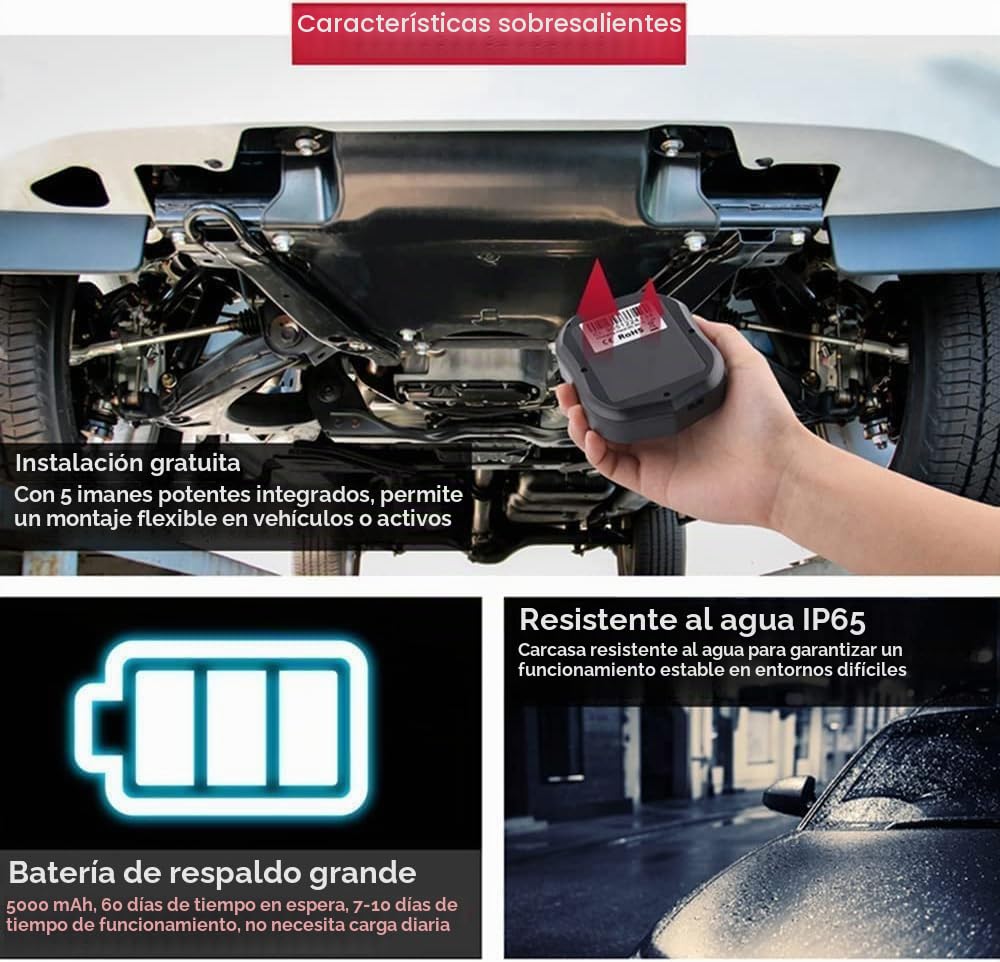 TK905 Localizador GPS Magnético 2G Oculto, Rastreador Antirrobo para Coche, Moto y Objetos, Seguimiento en Tiempo Real, Geocerca, Impermeable IP65, hasta 60 Días, Sin Suscripción