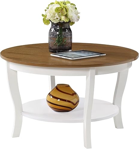 Miniatura 3 de Global Greatness - Mesa auxiliar redonda con estante, acabado de madera, mesa de estilo clásico de transición, estantería espaciosa de dos niveles,