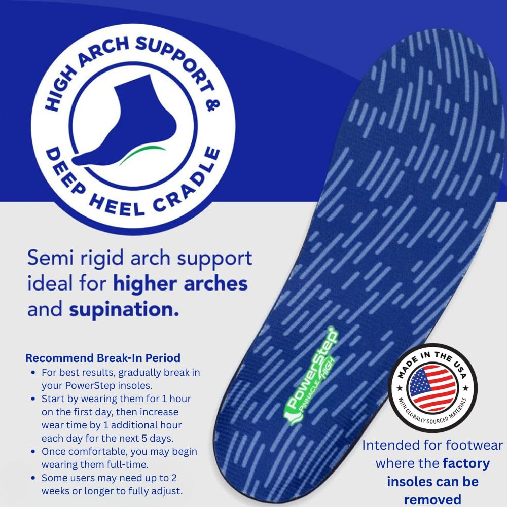 PowerStep - Plantillas altas ortopédicas para aliviar el dolor de arco alto, inserciones de supinación, Fábrica, Men's 14-15