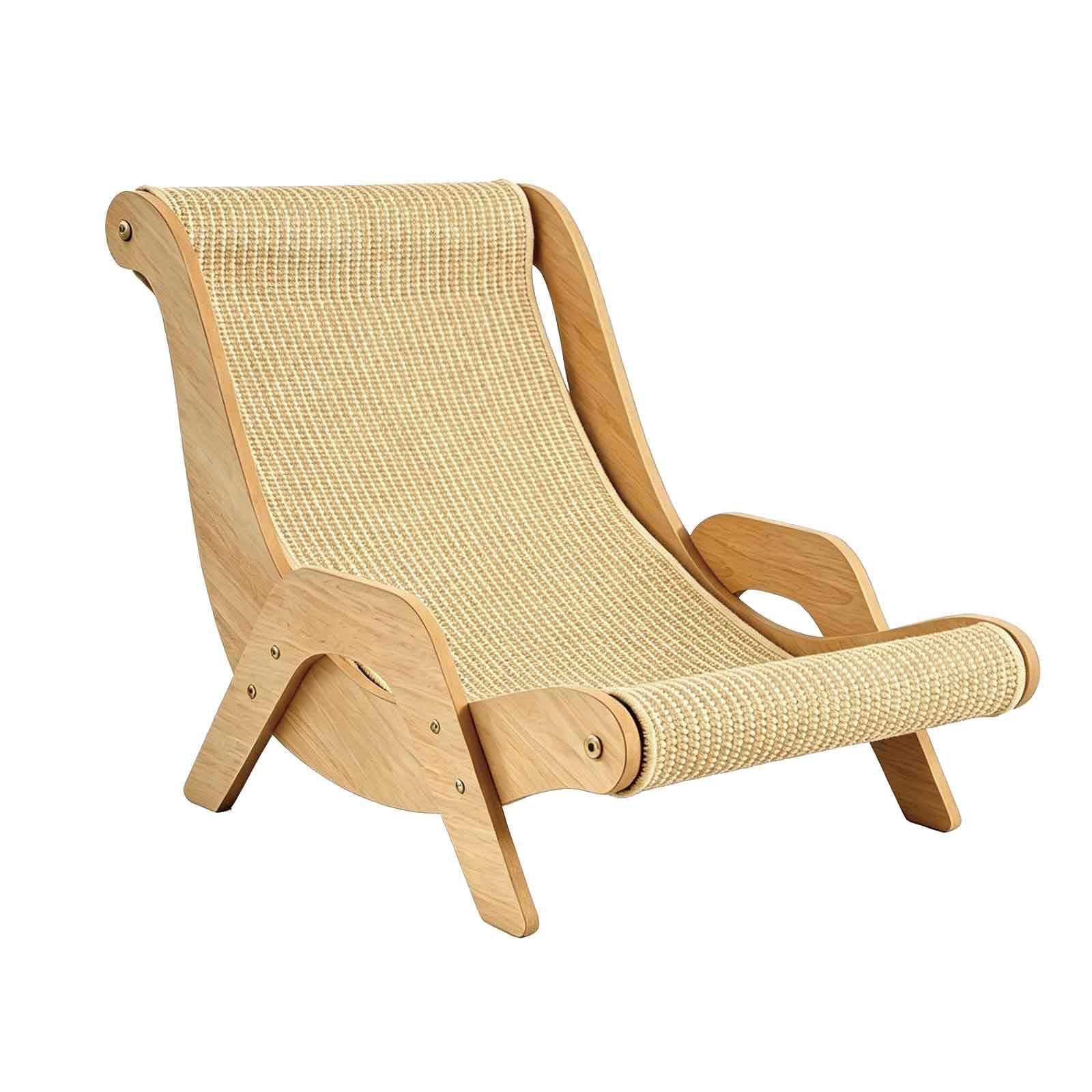 Kortemora Cat Scratching Lounge Chair, Wooden Cat Scratcher Bed with Sisal Mat, Indoor Cat Relaxing Recliner Sofa, Durable Scratch Furniture Protector for Cats & Kittens, 52 x 32 x 32 cm