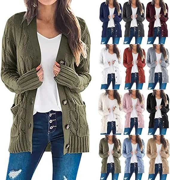 Women's Cardigan Sweaters Button Down Open Front Cable Knit Cardigan Sweater Casual Trendy Fall Winter Coat Outerwear