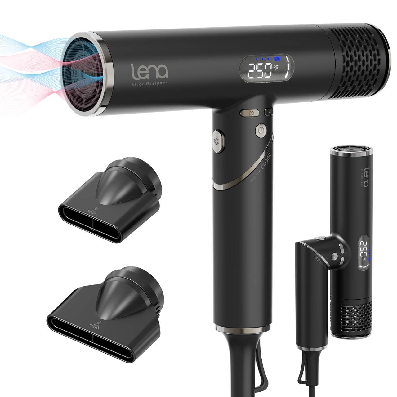 LENA Travel Hair Dryer Powerful Blow Dryer Ionic Foldable Hairdryer Lightweight Fast Drying with High-Speed Brushless Motor Ion