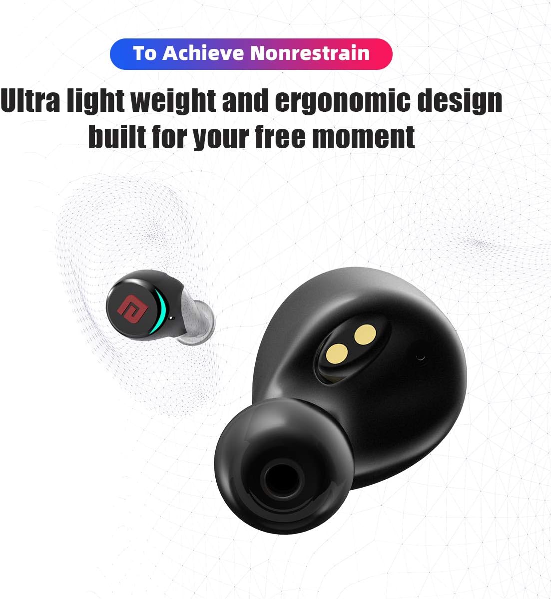 Bluetooth 5.0 True Wireless Earbuds, Sports In-Ear Truly Wireless Bluetooth Headphones Deep Bass IPX6 Sweatproof Stereo Call w/ Mic Instant Pair Low Latency Wireless Mini Headset Earphone 28H Playtime