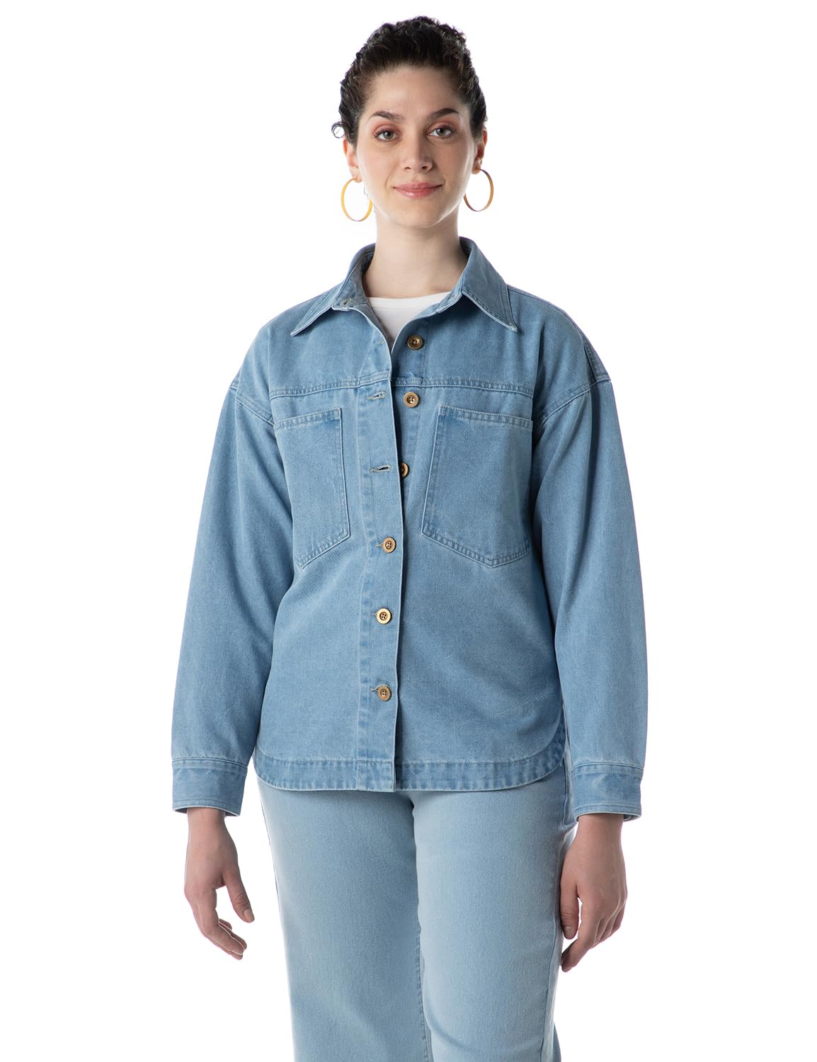 Dennis Lingo Women's Oversized Shacket (Jacket) - Oversized Fit | Double Patch Pockets | Enzyme Wash | Jacket for Women in neutral