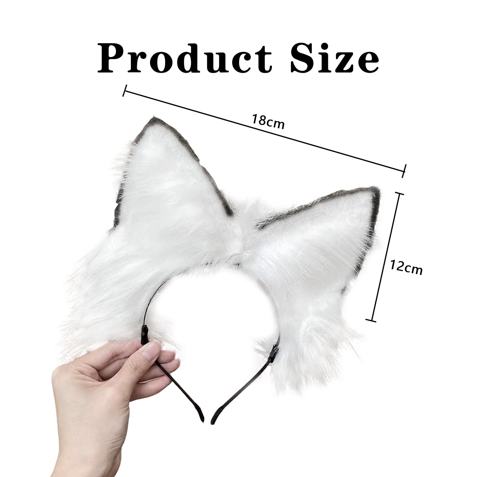 Ycfish Handmade Faux Fur Cat Ear Headband Cosplay Costume Party Cute Head Accessories for Halloween Fluffy Wolf Fox Cat Ears Headband Costume Hair Hoop (Black white) - Image 2